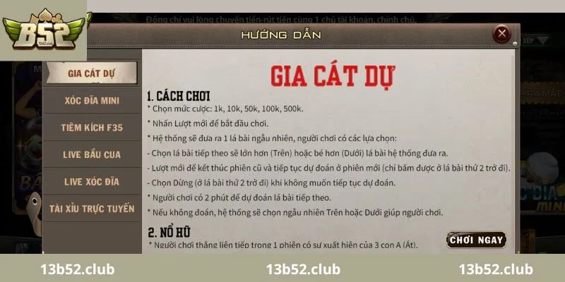 Luật chơi game Gia Cát Dự B52